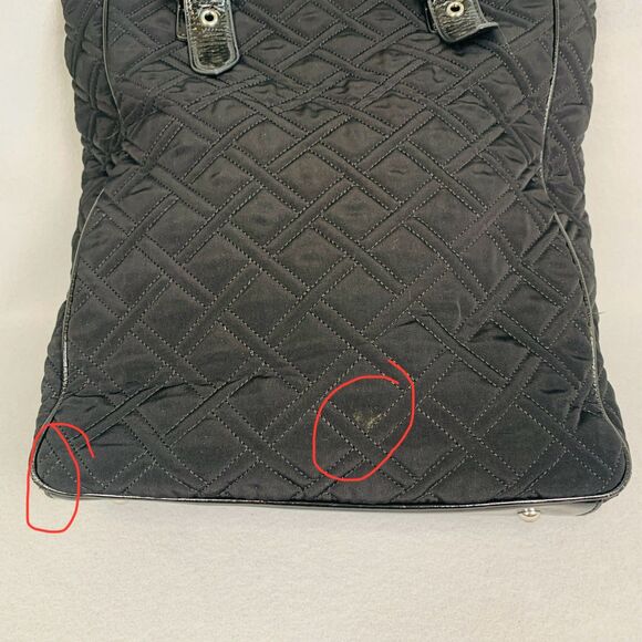 Vera Bradley Black Quilted Tote Bag Purse Shoulder Handbag Silver Hardware Large - Picture 4 of 9